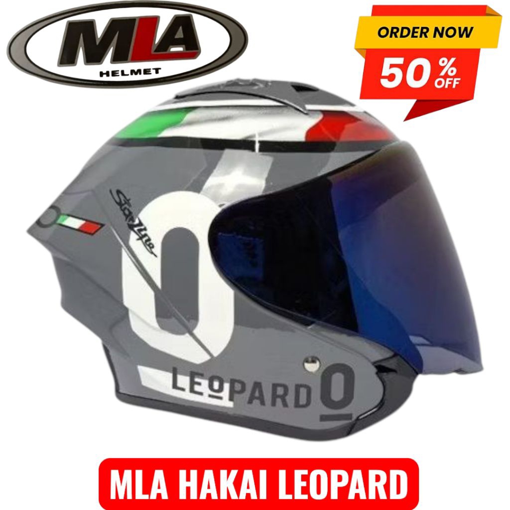 HELM MLA HAKAI LEOPARD Helm Half Face Pria Wanita Kekinian Terbaru