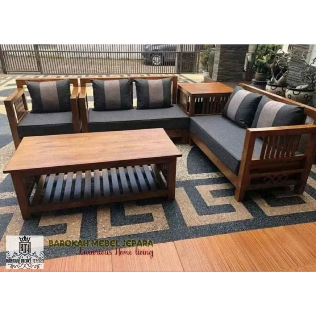 kursi sudut minimalis jati plus busa dudukan , sofa jati sudut minimalis mewah terbaru