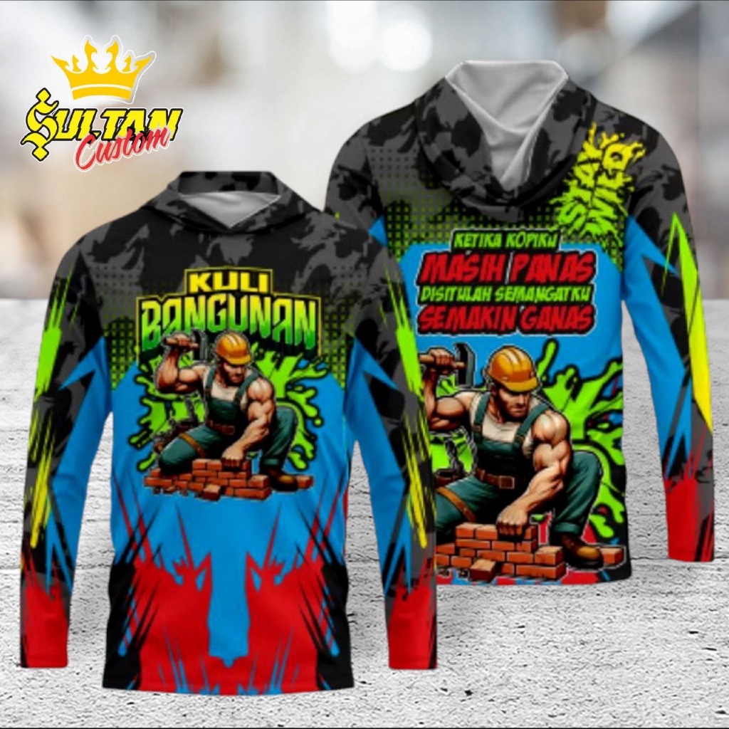 Kaos Jersey Kuli Bangunan Baju Jersey Tukang Lengan Panjang Full Printing