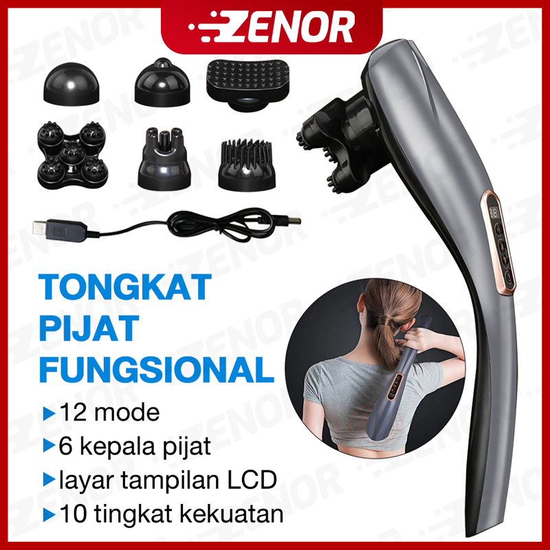 ZENOR Tongkat pijat elektrik/tongkat pijat lumba-lumba/Pijat punggung multifungsi Dapatkan enam kepa