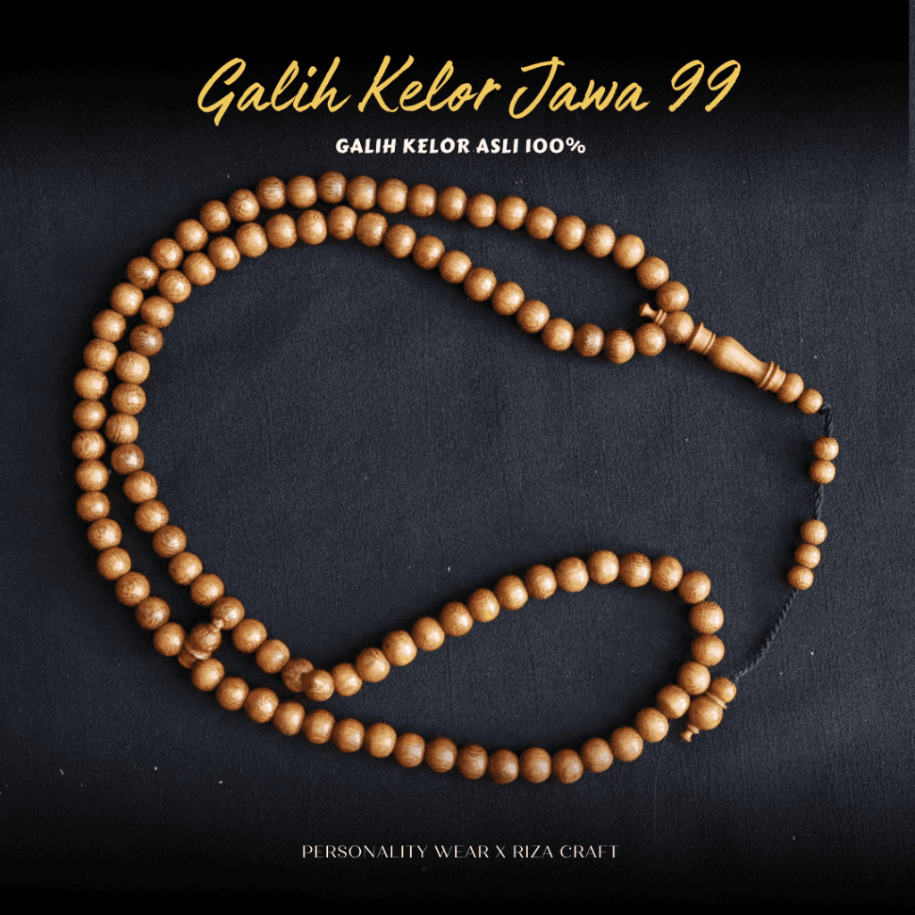 Tasbih Kayu Galih Kelor Jawa Serat Emas Original 100% Asli  99 Butir Bersertifikat