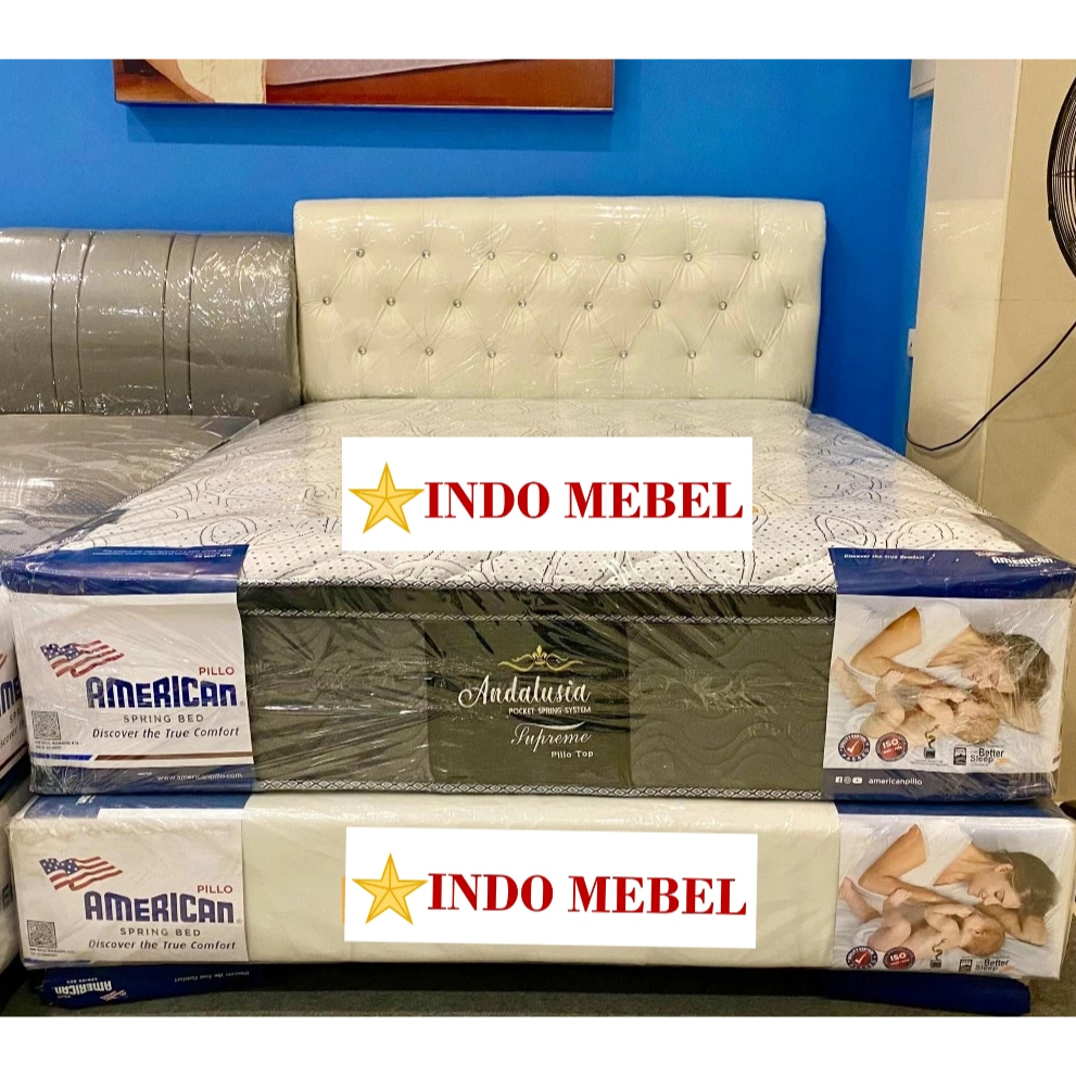 SET Springbed American Andalusia Pillo Top POCKET SPRING + HB Romawi ( FULLSET ) Promo Murah Ready M