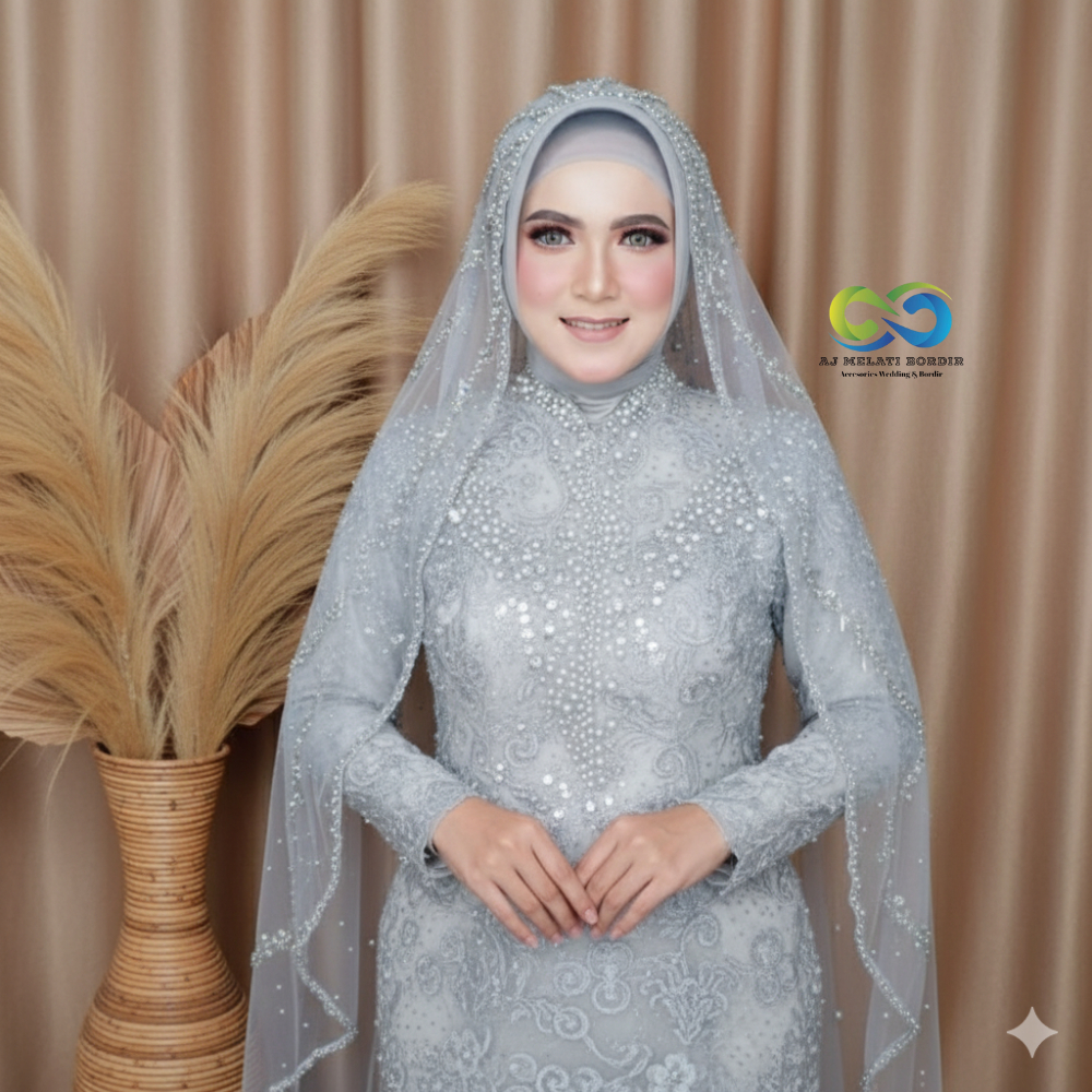 Slayer Veil Hijab Selendang Kerudung Mutiara Diamond Pengantin Pernikahan Akad Nikah