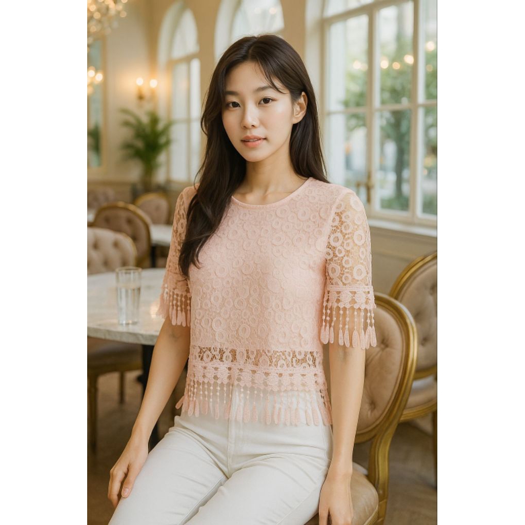 Atasan blouse wanita renda renda formal/casual import