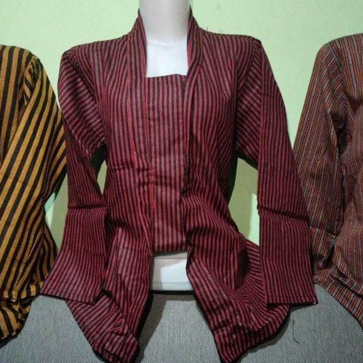 Kebaya Lurik Jawa/Baju Kebaya Lurik Adat Solo Jogja/Baju Lurik Wanita Dewasa/Merah Hijau Biru Abu