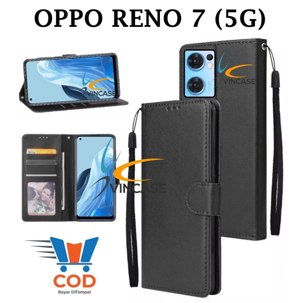 OPPO RENO 7 (5G) FLIP LEATHER CASE PREMIUM - FLIP WALLET CASE KULIT UNTUK OPPO RENO 7 (5G) - CASING 