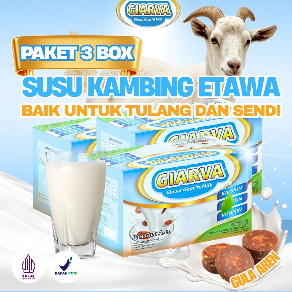 

GIARVA Susu Kambing Etawa Murni 100% 3 Box | Tanpa Pengawet | Rasa Enak & Sehat