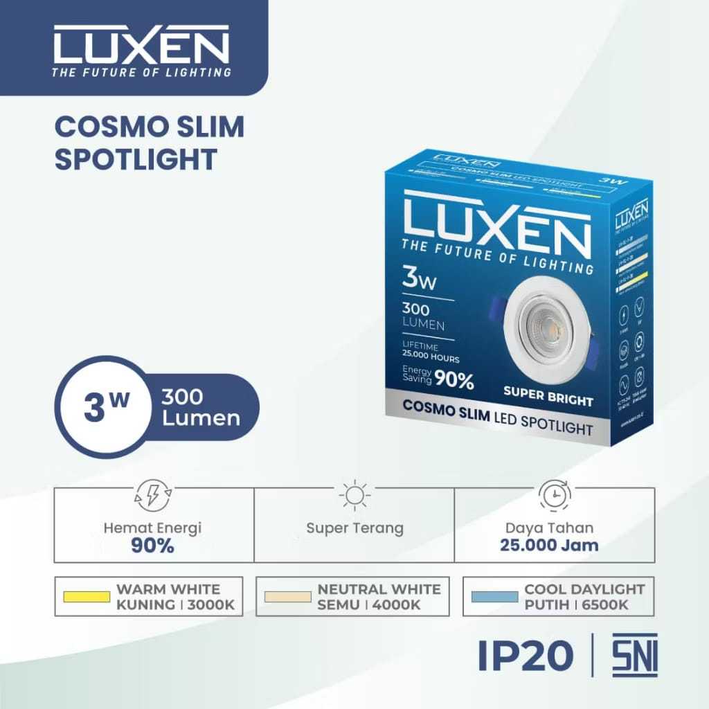 LUXEN Cosmo Slim LED Spotlight / Lampu Sorot Led 3W 5W 7W Cahaya Semu & Kuning 300 500 700 Lumen IP2