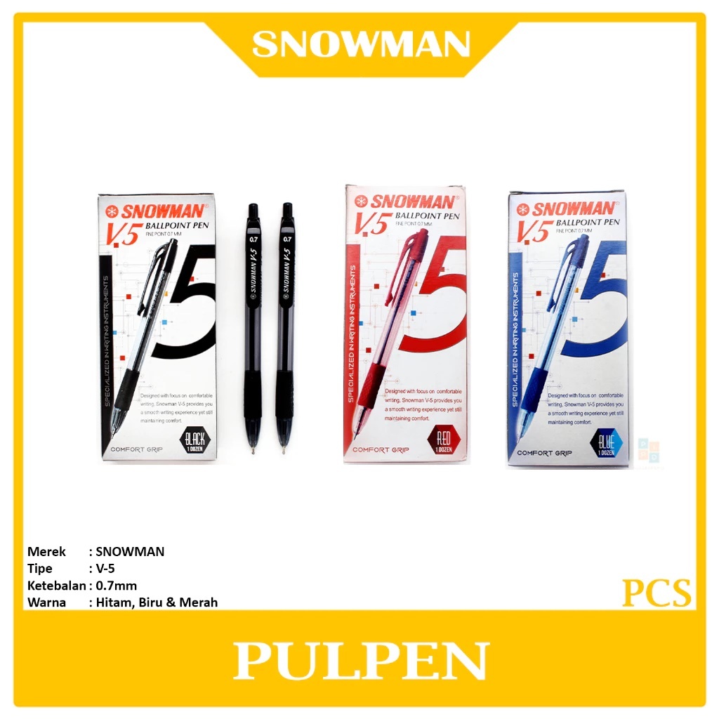 

[KBM] Snowman Ballpoint Pen V-5 Pulpen Semi Gel 0.7 Bolpen Tinta