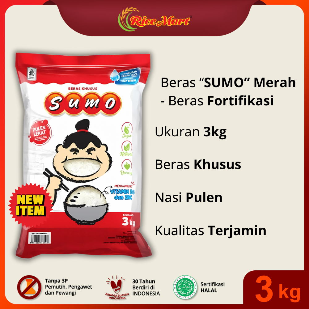 

Beras SUMO Merah 3 kg "Fortifikasi" - Beras Premium - Nasi Pulen - Produk Indonesia