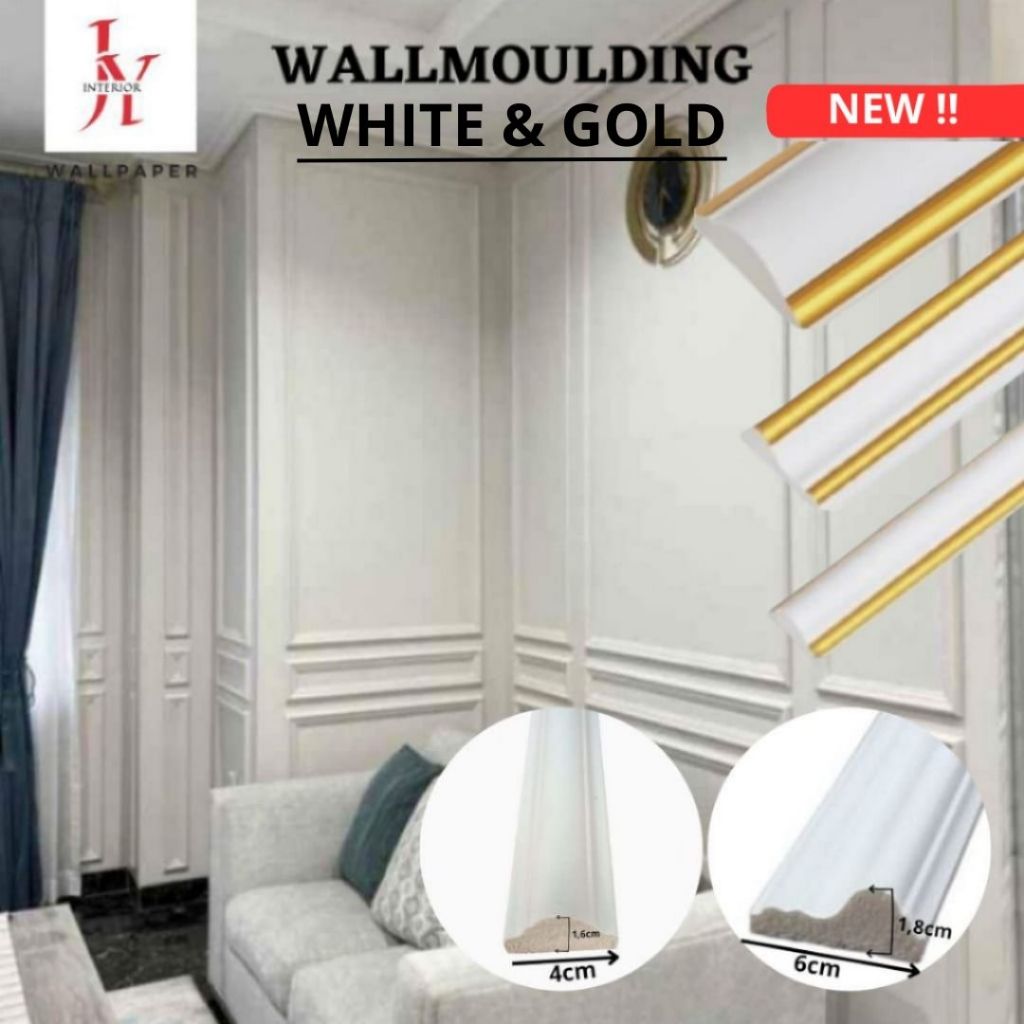 WALLMOULDING WHITE & GOLD | Wainscoting Dinding Profil | 145CM