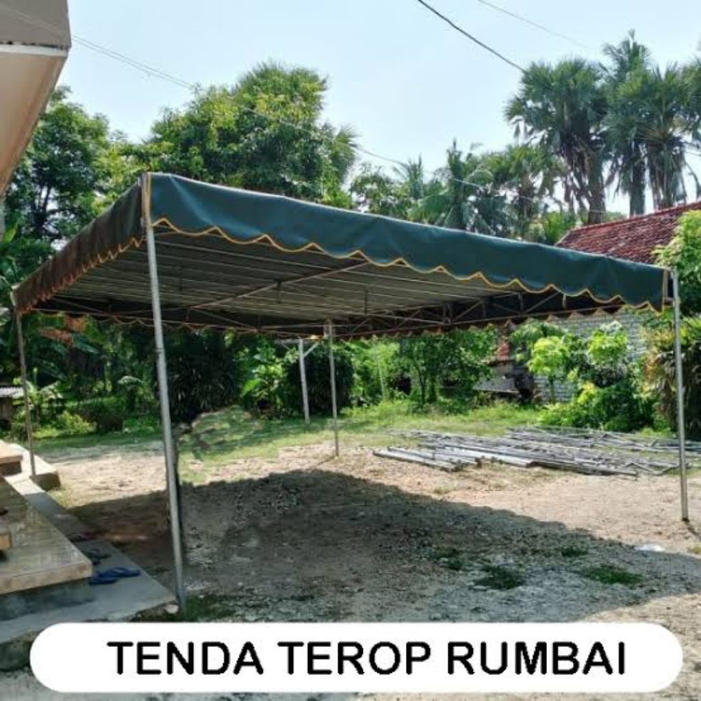 Terpal tenda terop ukuran 4x6 meter + rumbai bahan terpal cv tentara dan bahan jeep tebal