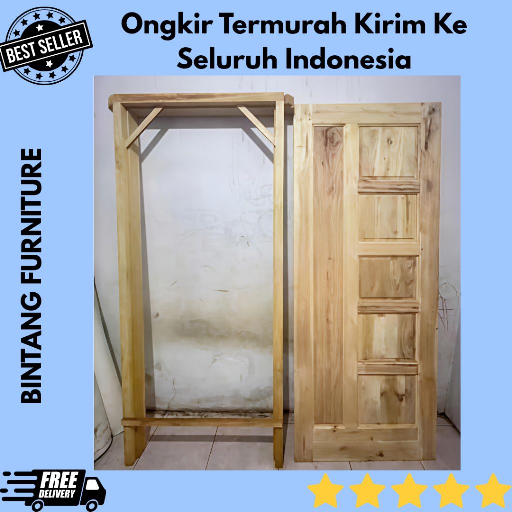 Kusen + Pintu Kamar Rumah Minimalis Kusen Kayu 1 Set Daun Pintu Murah