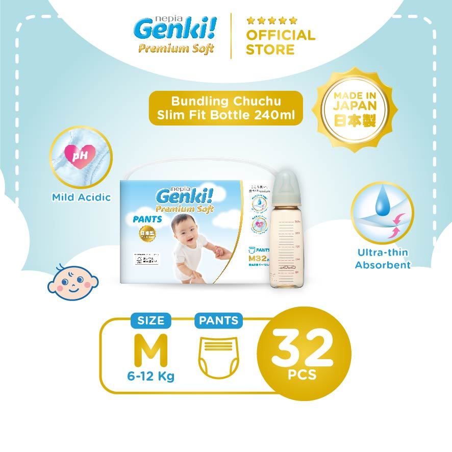 Bundling Nepia Genki Popok Bayi Pants / Celana Bayi + ChuChu Baby PPSU Bottle Slim Type - 240ml