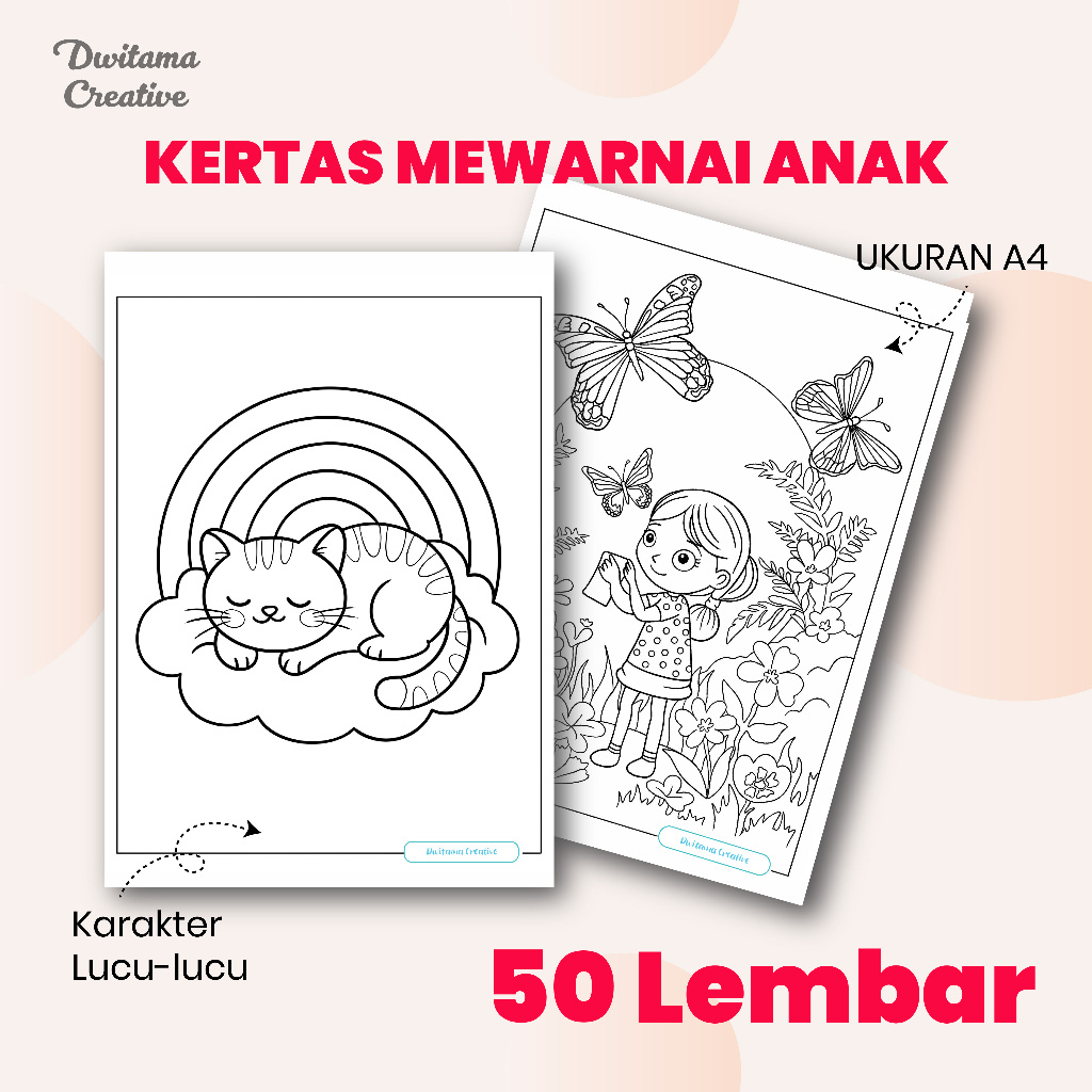 

50 Lembar Kertas Mewarnai Anak A4 | Buku Edukasi Belajar Menggambar