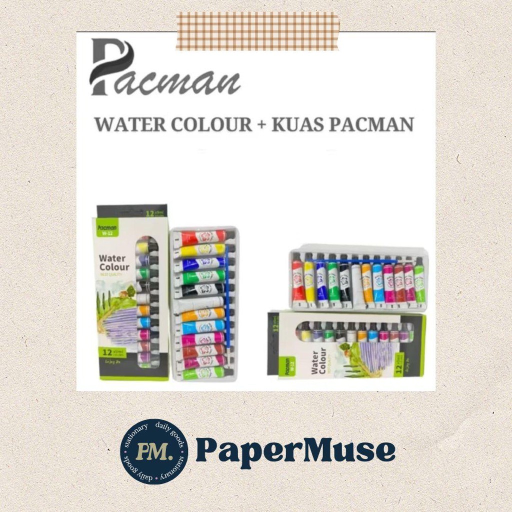 

Cat Air Watercolor 12 Warna 9ml + Kuas Merek Pacman | Cat Lukis Sekolah & Hobi
