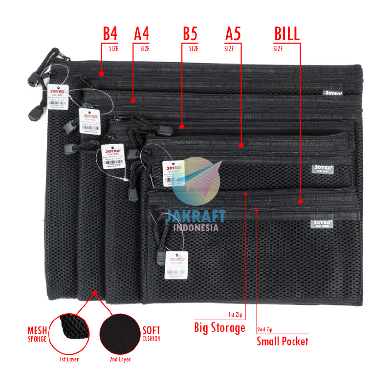 

(1 Pcs) Document Bag Jaring Zipper JOYKO DCB-49 Bill / A5 / B5 / A4 / B4 Dompet Busa Foam Empuk Hitam Giro Tempat Pensil Alat Tulis Buku Binder Note Makalah Skripsi Thesis Map F4 Laptop Stationery Pouch Resleting Ukuran Lengkap