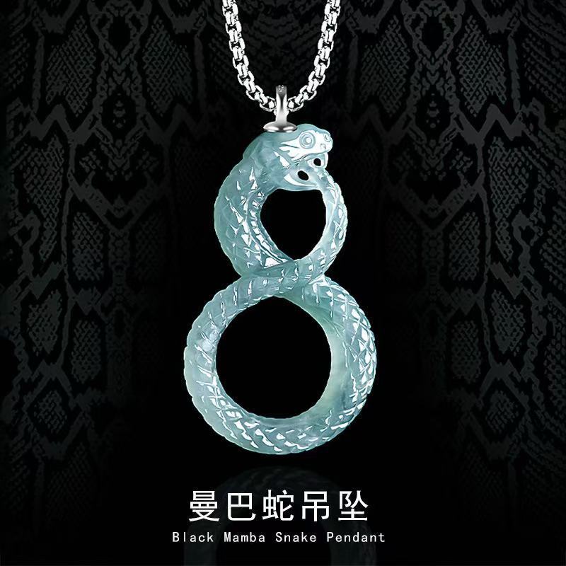 【Dengan Sertifikat】Original Natural Jade Snake Year Pendant Black Mamba Commemorative Necklace Ice S