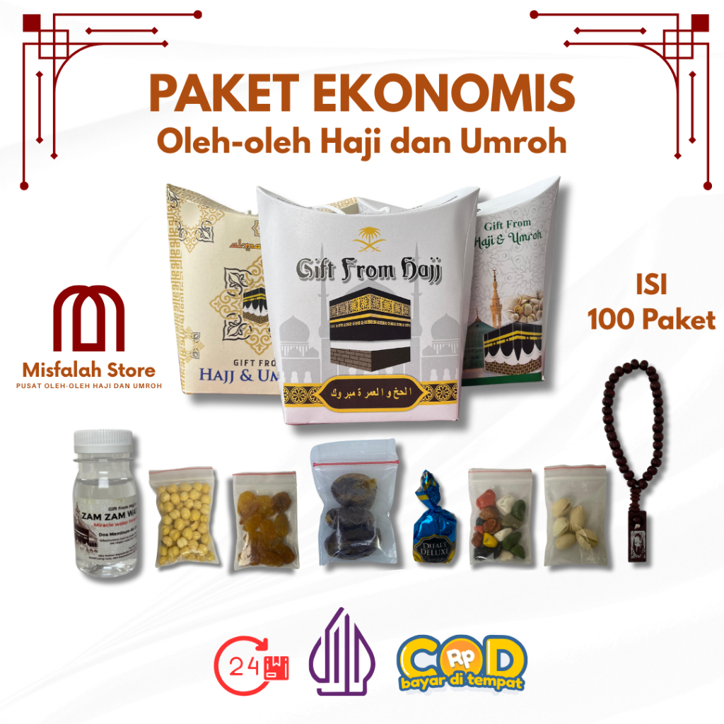 

Paket 100pcs Ekonomis Tasbih Oleh-oleh Haji dan Umroh isi Air Zamzam / Dus Tali