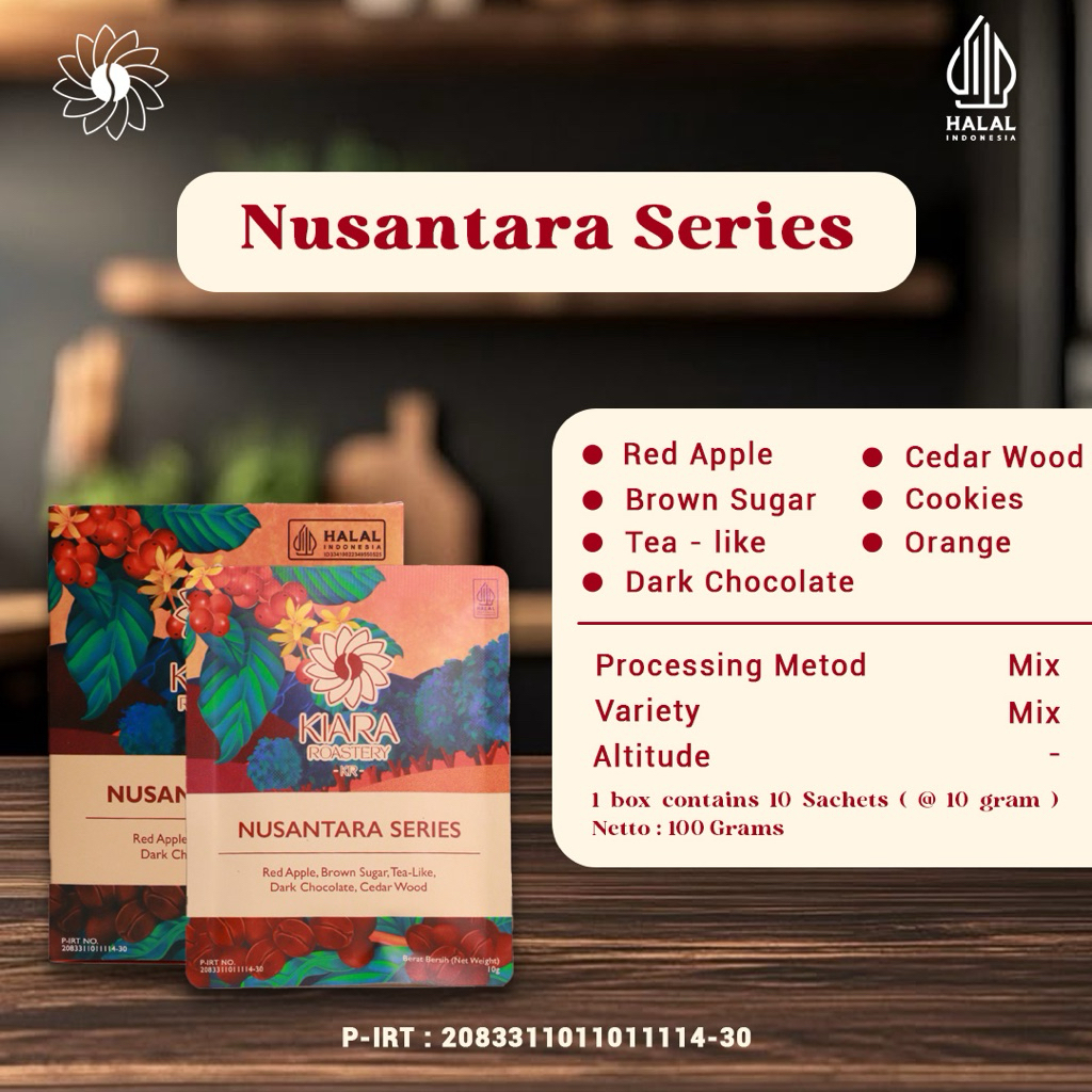 

Nusantara Series Drip Bag | Kopi House Blend 60% Arabica 40% Robusta | Specialty Grade Coffee | Bubuk Kopi Langsung Seduh | Kiara Roastery