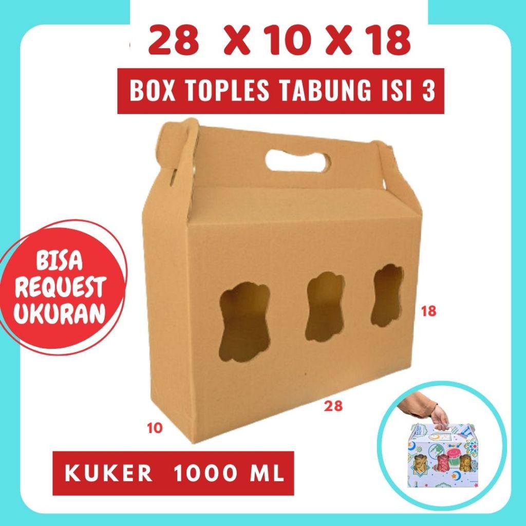 

Box Kuker jar 28x10x18 Toples Jar 1000ml isi 3 Jinjing Gable Box Jar Kue Kering Gable Box Serbaguna Botol Dus Kue Kering Kemasan Madu Souvenir
