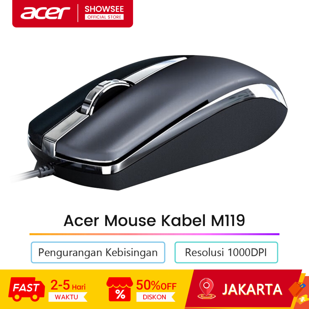 Acer Mouse Kabel M119 Pengurangan Kebisingan Resolusi 1000DPI Mouse Laptop Mouse Gaming