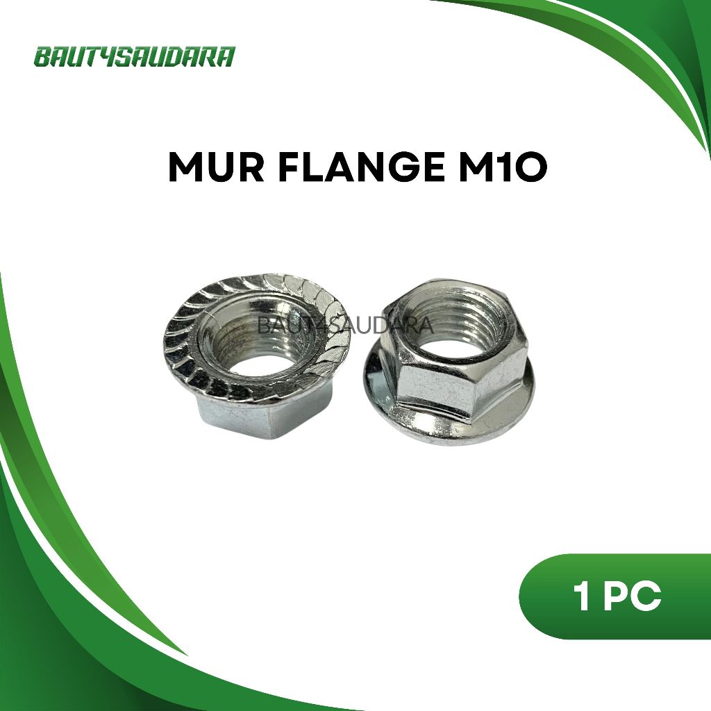 Mur Flange M10 / Flange Nut M10 Putih Kunci 14
