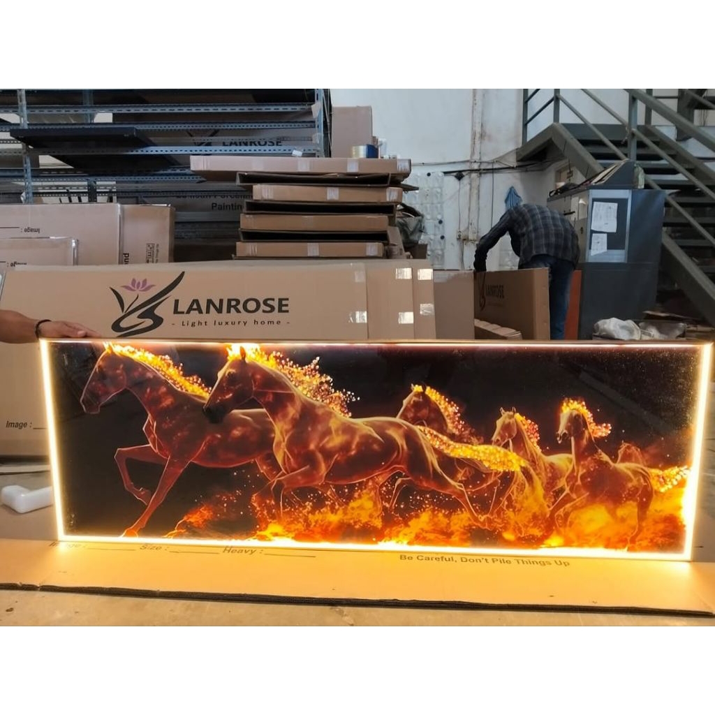 Lukisan Porcelain Diamond 5D Kuda Api LED