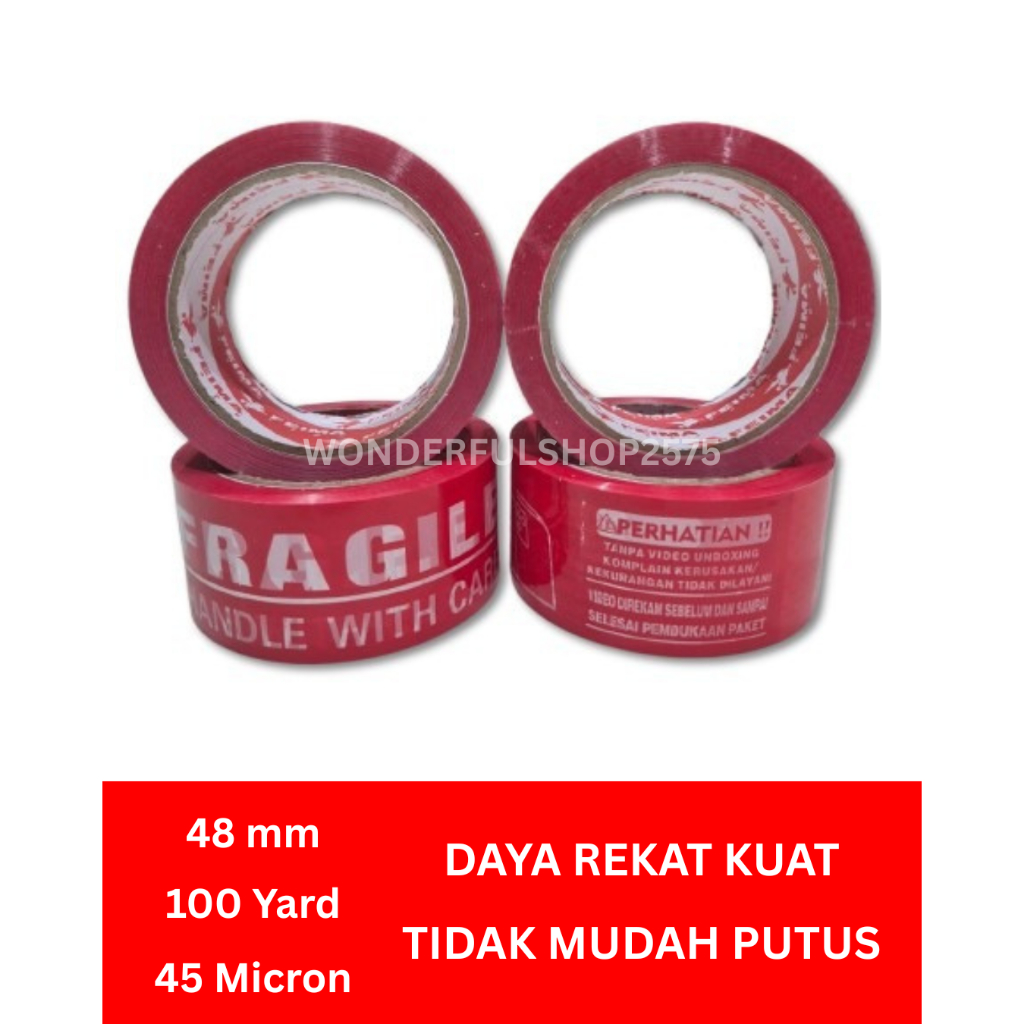 

Lakban Fragile Merah 48mm x 100Yard Handle With Care With Video Unboxing Paket