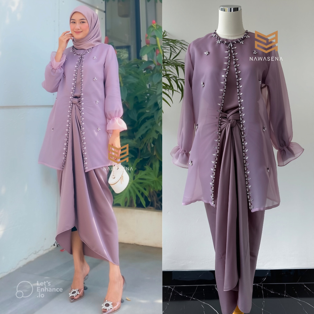 Oneset Jemma Organza Premium Setelan Kondangan Organza & Rok Lilit Maxmara Kekinian