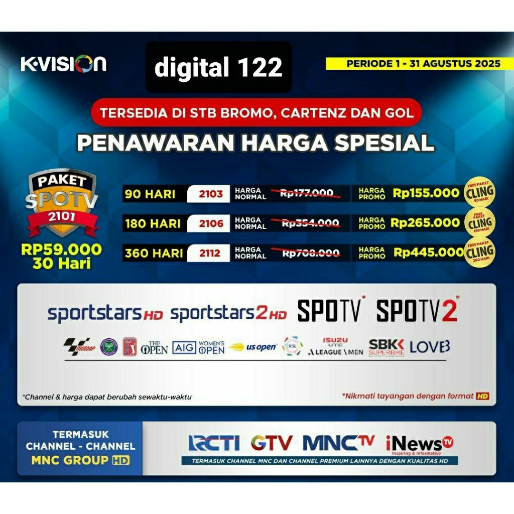paket SPOTV k vision MotoGP, The Open Championship, The Senior Open Golf, AIG Women's Open, US Open,