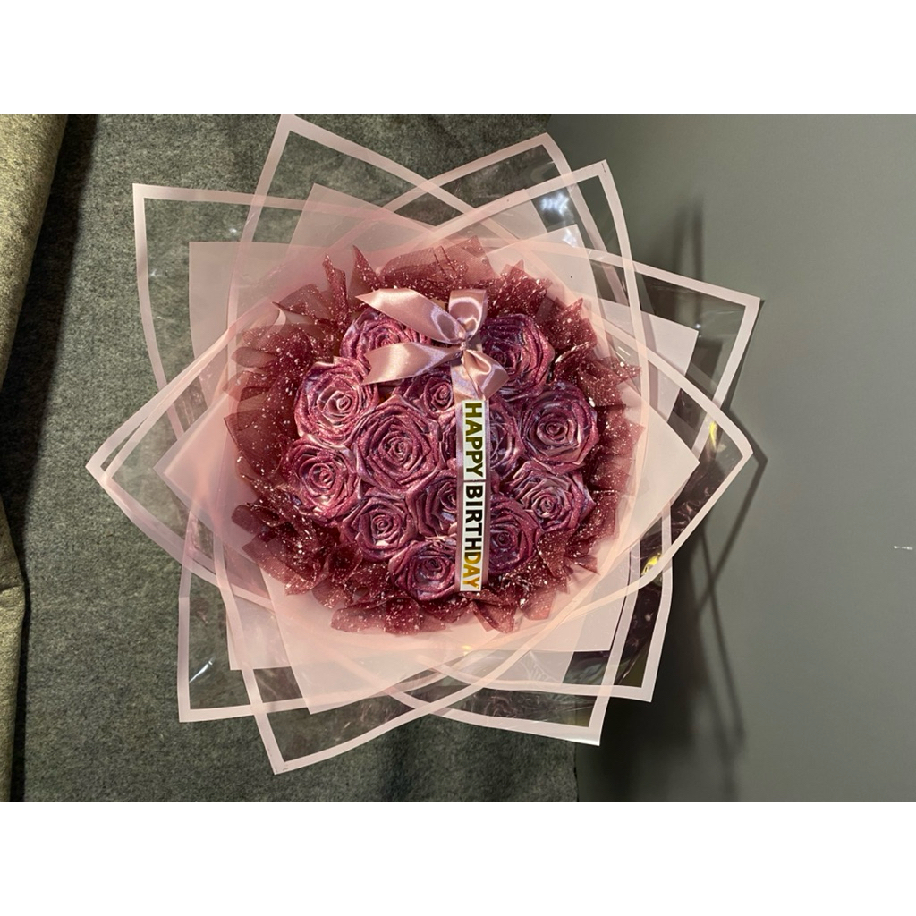 

Buket Bunga Pita Satin Glitter Pink 14 tangkai