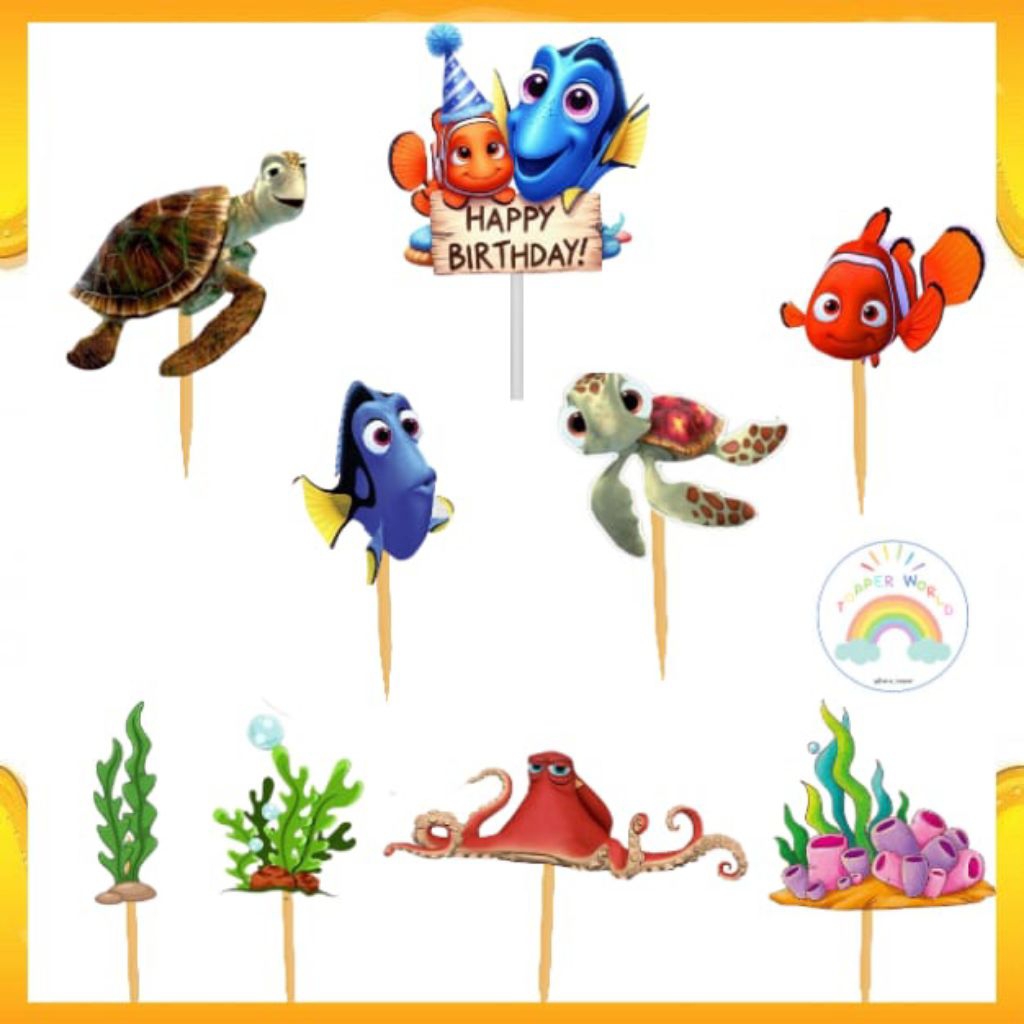 Topper Finding Nemo / Topper Cake Happy Birthday / Hiasan Kue Ulang tahun/Kue Tar/Hiasan Buket