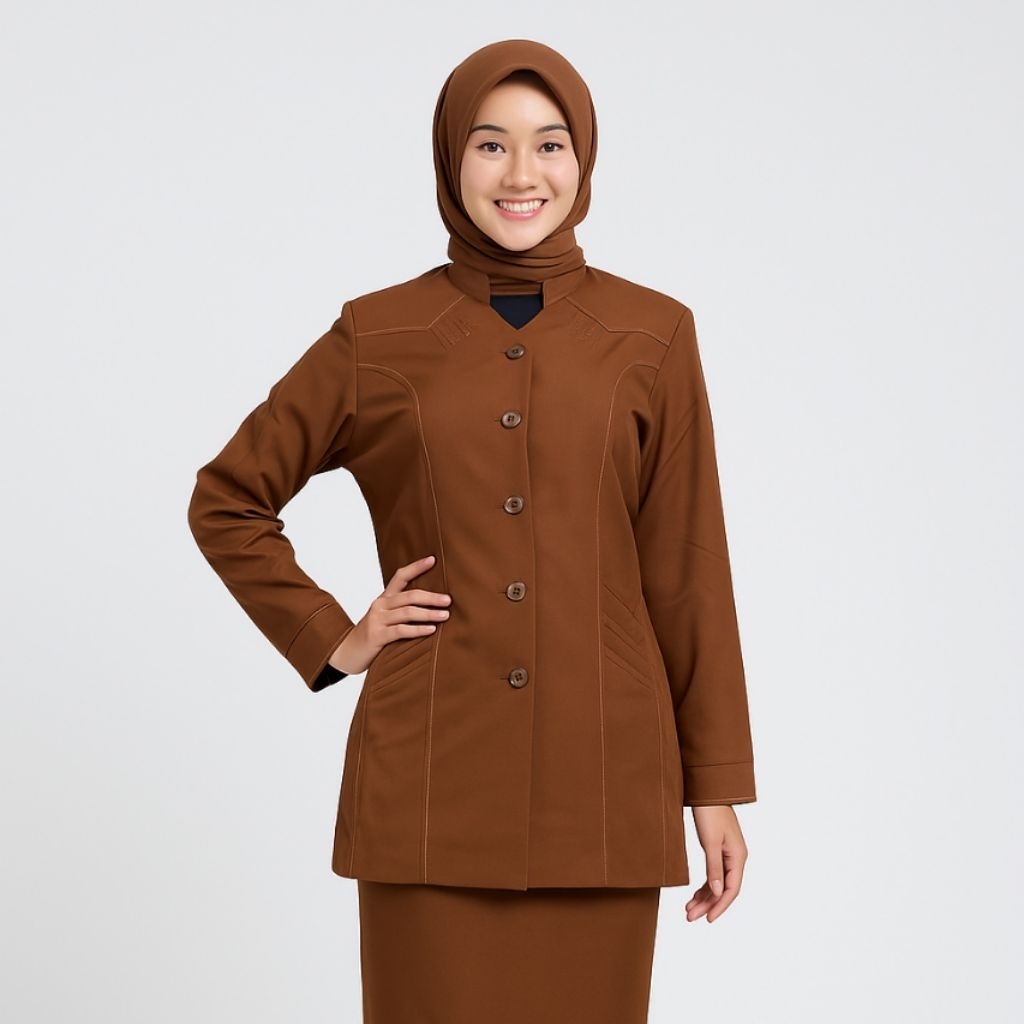 Seragam PNS Wanita Kerah Shanghai Baju Dinas Pemda Pemprov Pemkot ASN Tua Muda Size SS - 5L