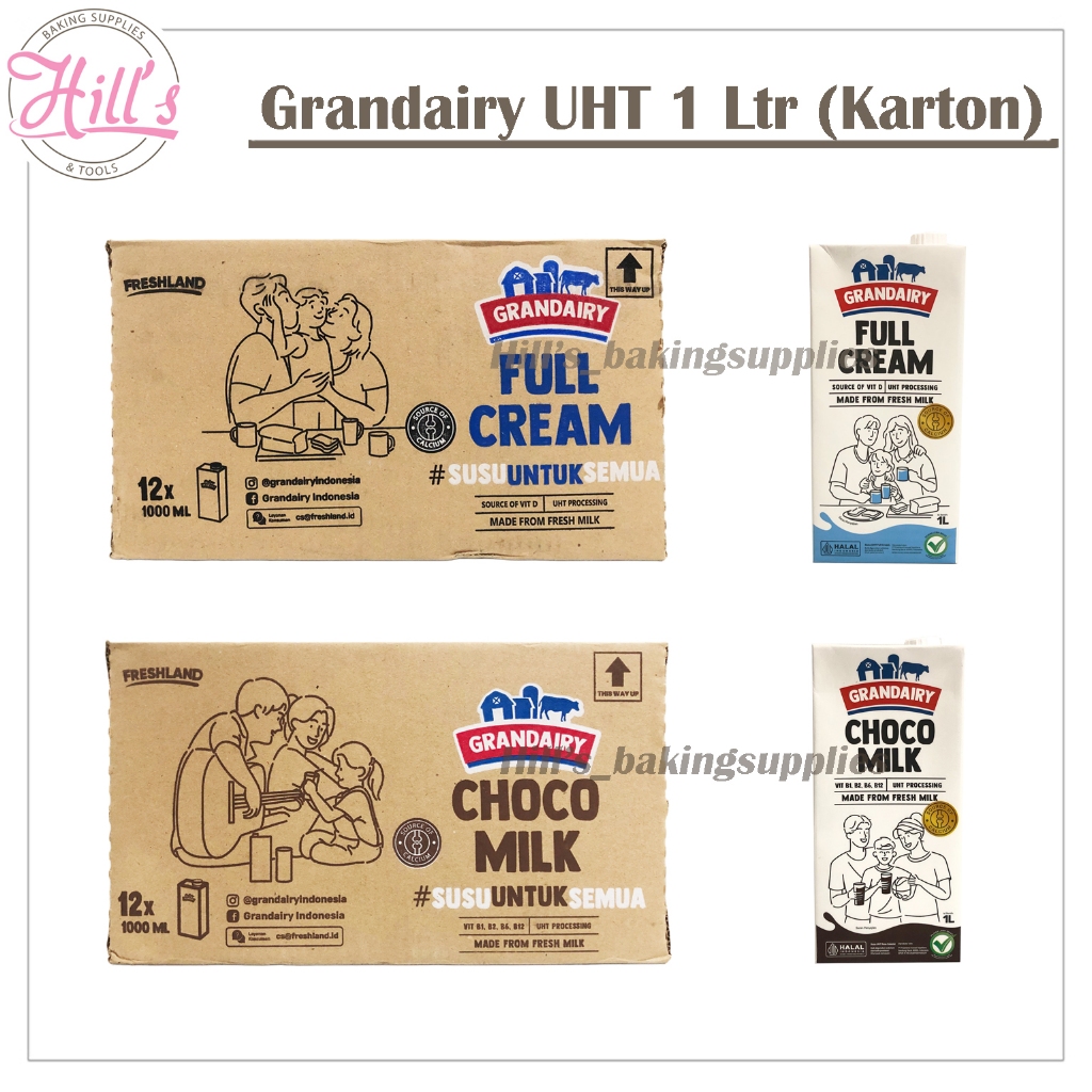 ( KARTON G ) GRANDAIRY SUSU UHT 1 Ltr FULL CREAM HALAL / VANILA CHOCO MILK 1L Liter 1000ml HARGA DUS