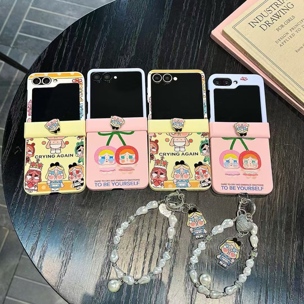 New Case Samsung Zflip7 Crybaby Pelindung Lipatan Tengah Crying Again Cherry With Chain Charm Strap 