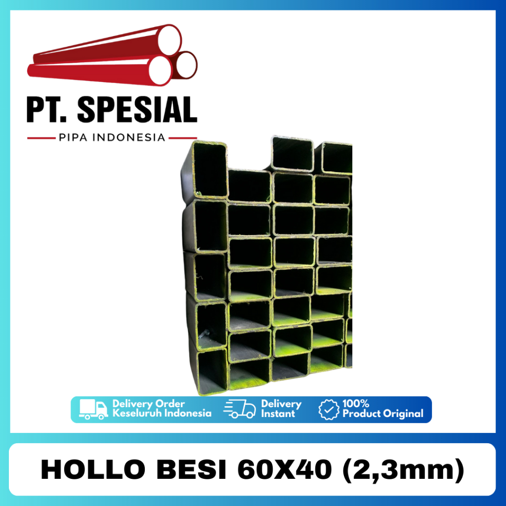 Besi Hollo 6x4 / Hollow Hitam / Hollo Besi 60x40 Tebal 2.3mm 50 Btg -05