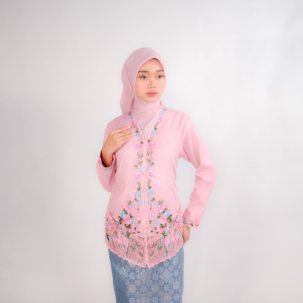 Indah Bordir Kebaya Encim Katun Bordir Bunga Modern Lengan Panjang Premium