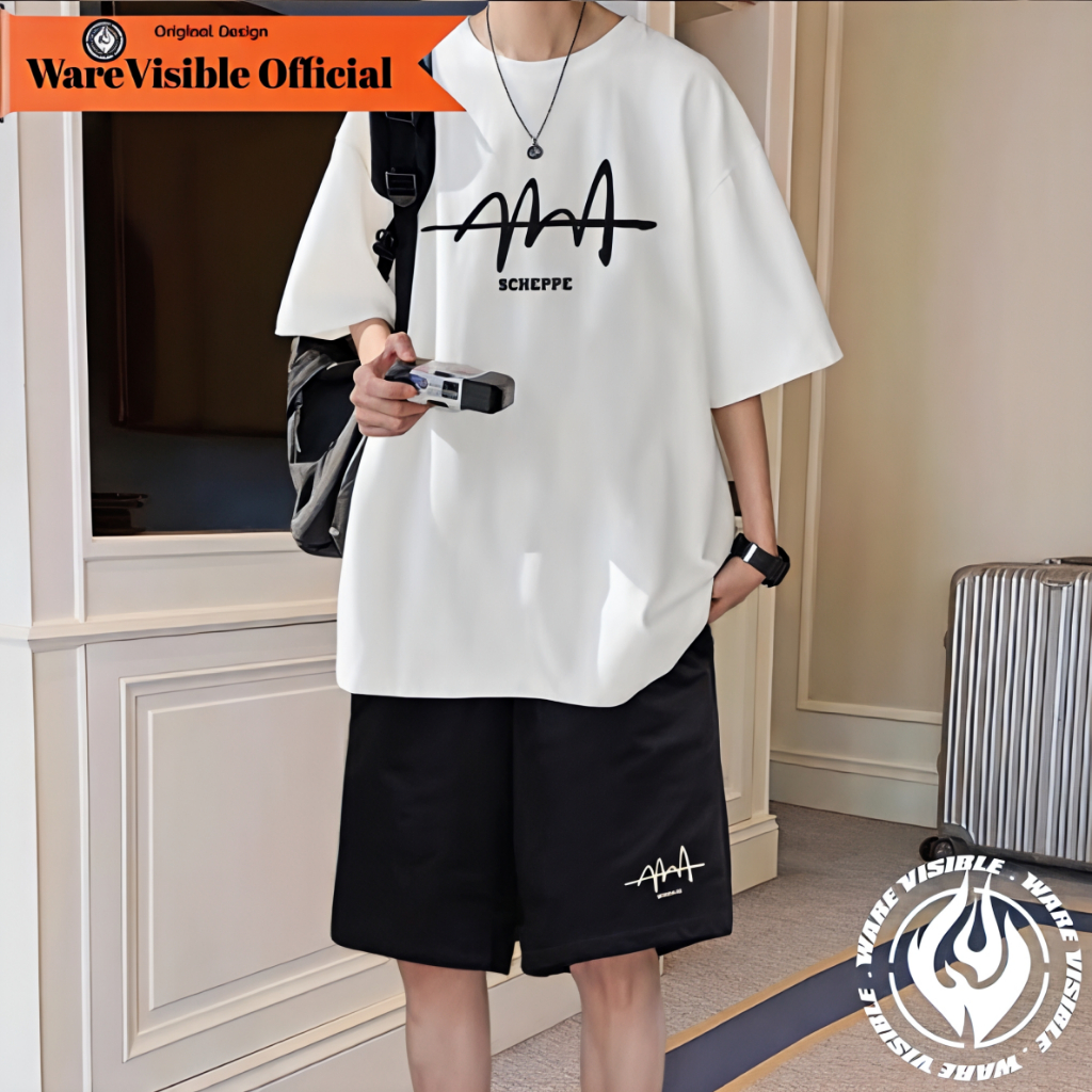 WareVisible Setelan Kaos + Celana Pendek SCH CPPE Outfit Pria Oversize Korean Style ORIGINAL