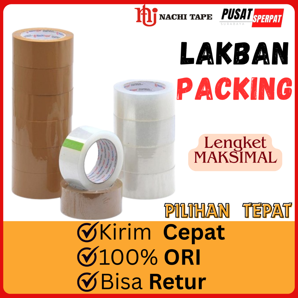 

GROSIR LAKBAN ISOLASI NACHI 45MM X 90 YARD BENING & COKELAT PREMIUM QUALITY (1 SLOP ISI 6 ROLL)