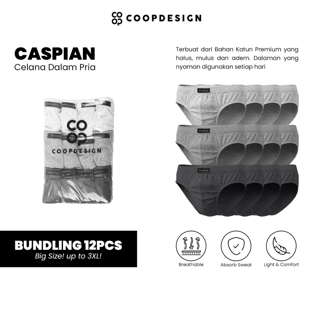 Coop Design - Caspian Celana Dalam Sempak Polos Stretch-Able Boxer Pria Isi 12, Selusin