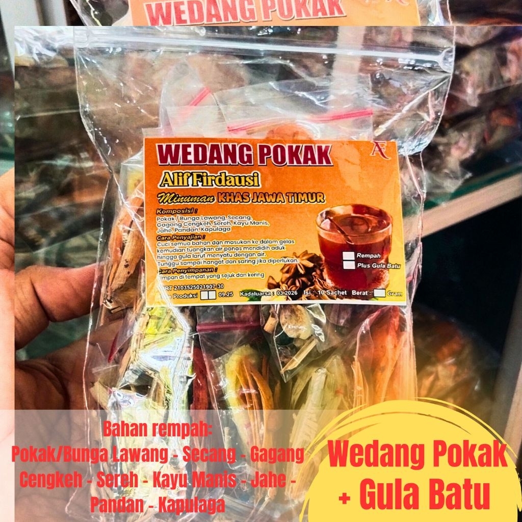 

Wedang Pokak Secang 1 Pak isi 10 sachet rempah secang kayu manis kapulogo sereh gagang cengkeh pandan
