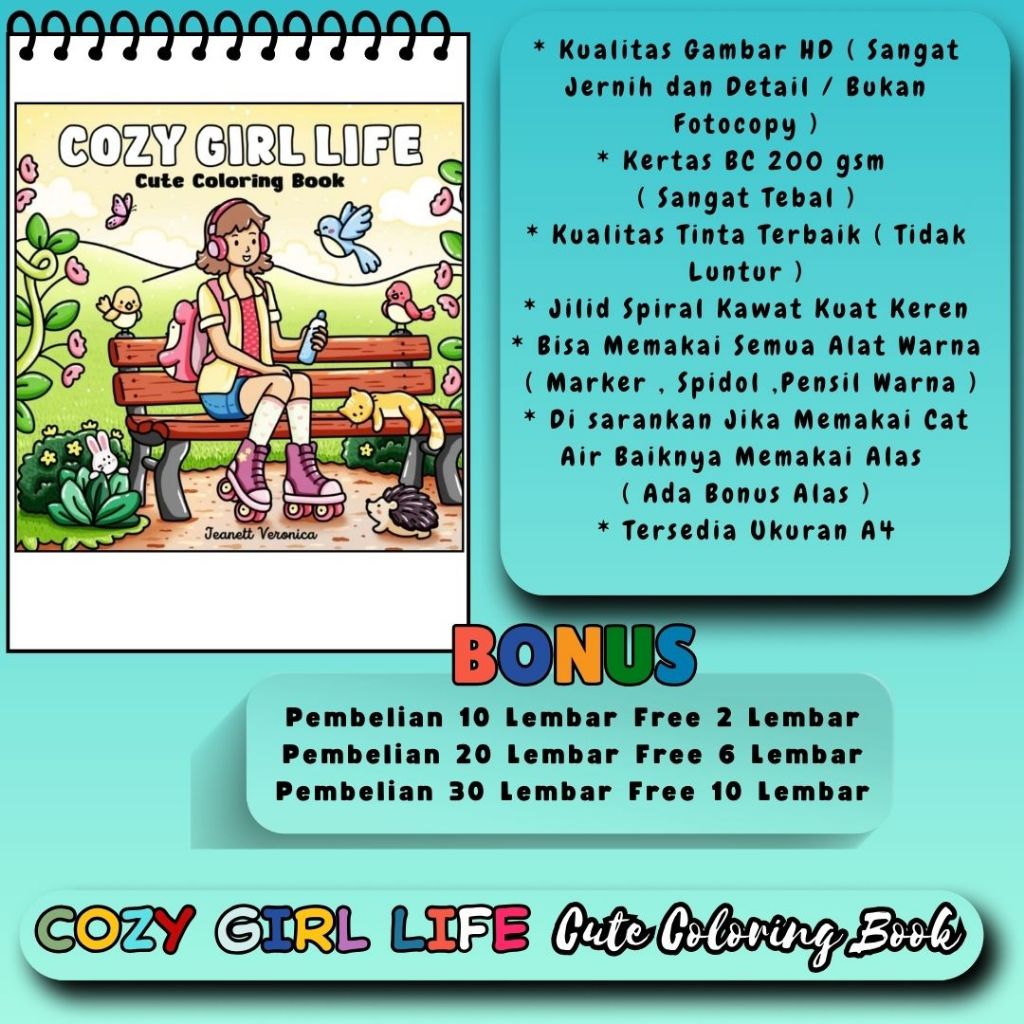

Buku Mewarnai Tema COZY GIRL LIFE Coloring Book Kertas Sangat Tebal 200 gsm Untuk Anak SD Dewasa Gambar HD Jelas Jernih