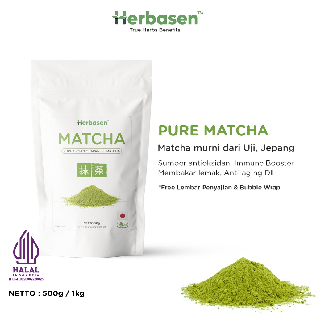 

Pure Japanese Matcha Powder 500 Gram 100% Bubuk Murni Tanpa Gula 100% Asli & Halal Asli Import Dari Uji Jepang Grade A Premium - Herbasen