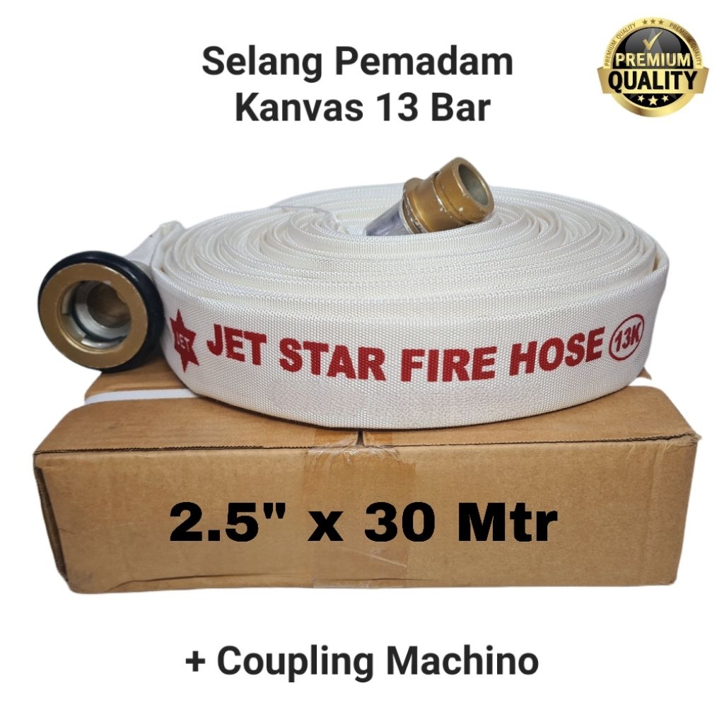 FIRE HOSE  JETSTAR 2.5 in x 30 M + COUPLING ALUMINIUM GOLD SELANG PEMADAM HYDRANT PVC POLYESTER KANV