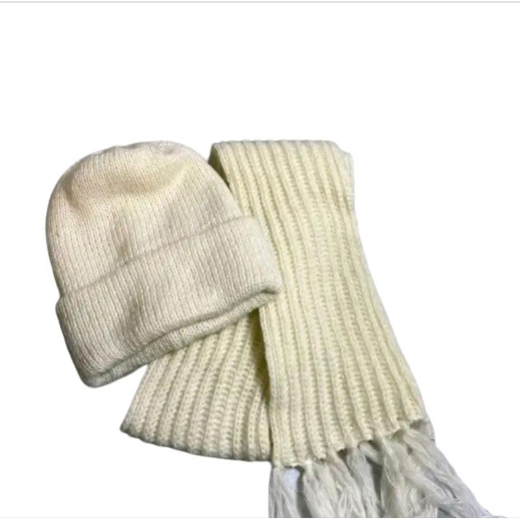 Set Kupluk dan Syal Bromo polos Satu paket Topi Rajut Dieng Tebal Hangat Musim Dingin Pria Wanita Mu
