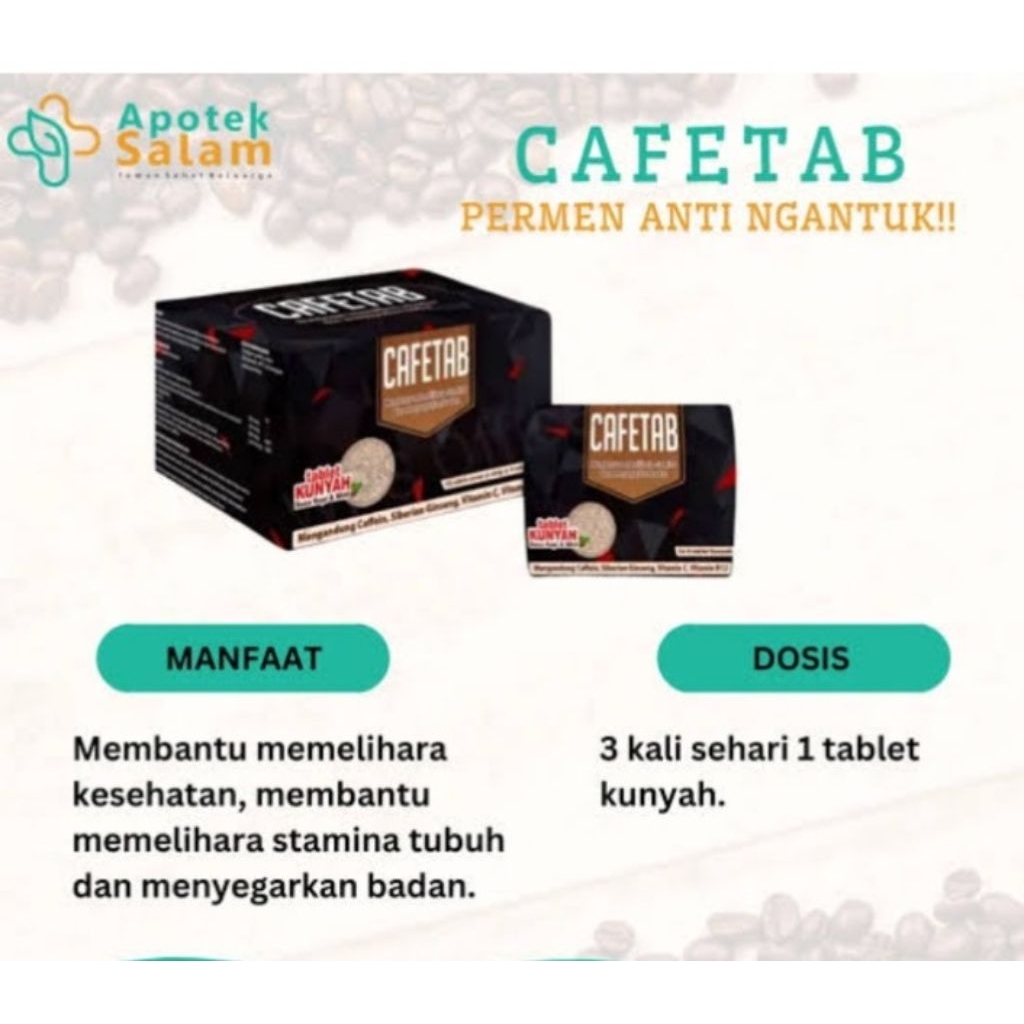 

Cafetab(permen anti ngantuk) untuk stamina tablet kunyah 1strip isi 4pc