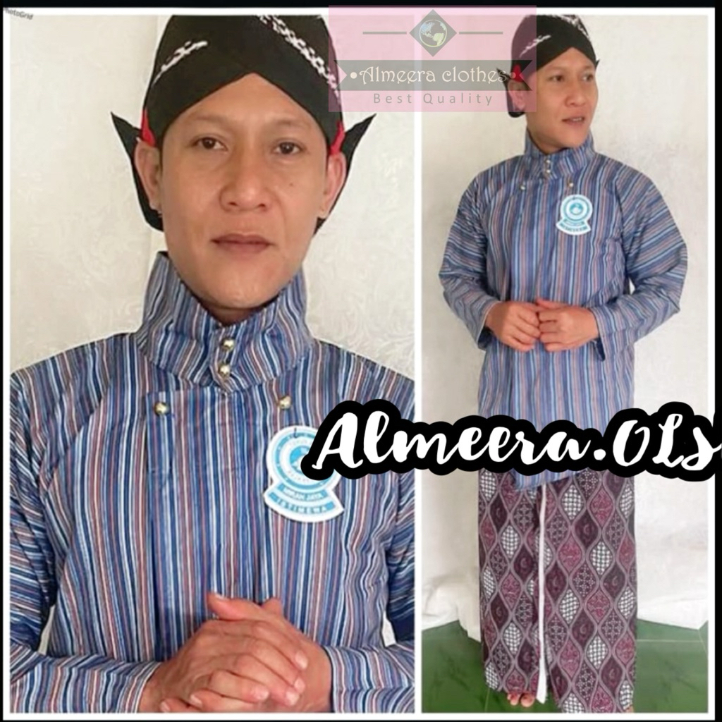 surjan lurik tenun ALUSAN sorjan baju jawa tradisional warna biru putih coklat