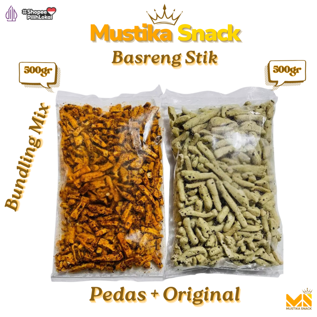 

Basreng Stik Daun Jeruk Bundling 2 Rasa 1kg | Pedas + Original | Snack Cemilan Renyah Mustika Snack