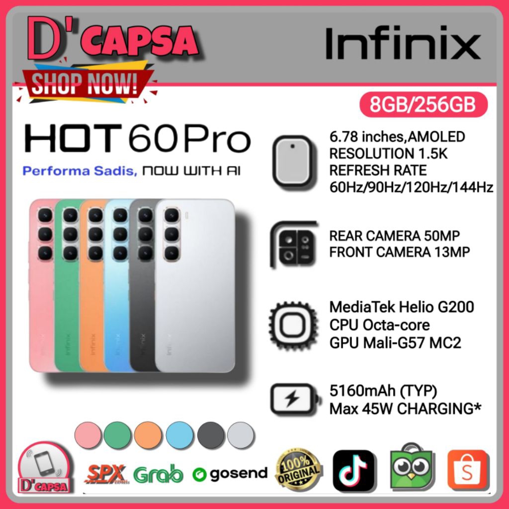 Infinix Hot 60 Pro Ram 8/256GB New Original Garansi Resmi Infinix 8+8/256 Mediatek Helio G200